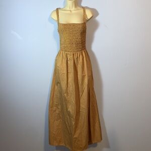 Old Navy Tan khaki Smocked dress cut out back cami midi wrapping paper XL tall